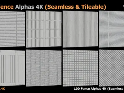 100 Fence Alphas 4K Seamless  Tileable VOL 09 Texture