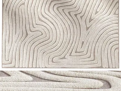 Cream Beige Abstract Swirl Textured Rug 3D model