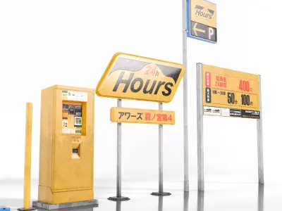 Japan Parking Lot Asset Pack Low-poly 3D model