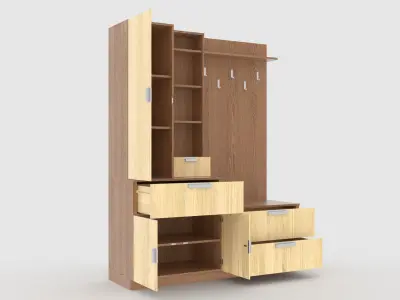 hallway 9 wooden cabinet with drawers and shelves 3D model