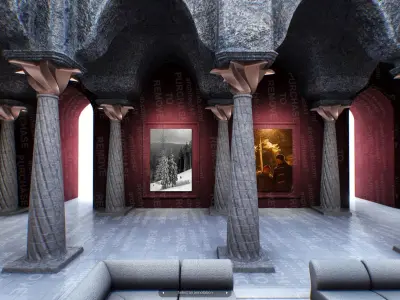 Virtual Gallery Red Column Hall Low-poly 3D model