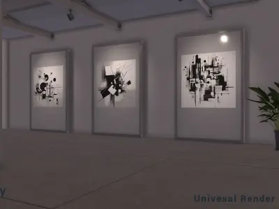 Modular Art Gallery 01 Unity Asset Low-poly 3D model