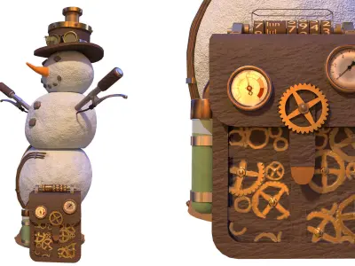 Steampunk snowman Low-poly 3D model