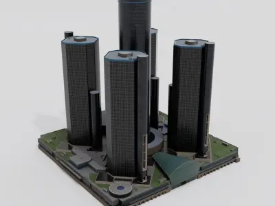 Renaissance Center with Detroit Marriott modern buildings 3D model