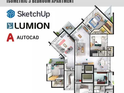 Isometric 3 bedroom apartment layout 3d Animation Lumion 12 3D model