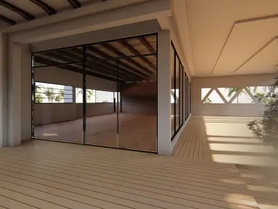 Cabin modern house in middle of desert Low-poly 3D model