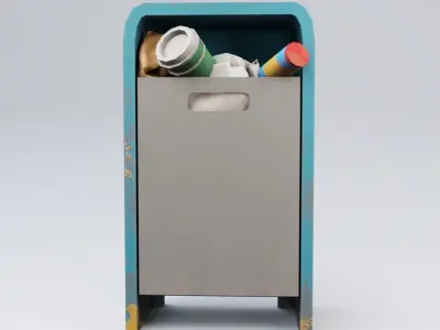 Trash can with coffee cup in it Low-poly 3D model