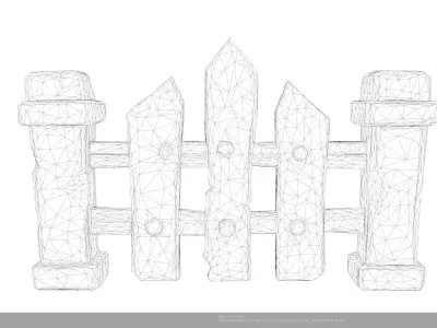 Stylized Wooden Fence 3D Model - AI Low-poly 3D model