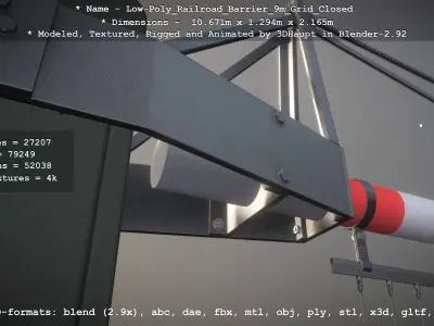 Low-Poly Railroad Barrier 9m with Protective Grid Low-poly 3D model