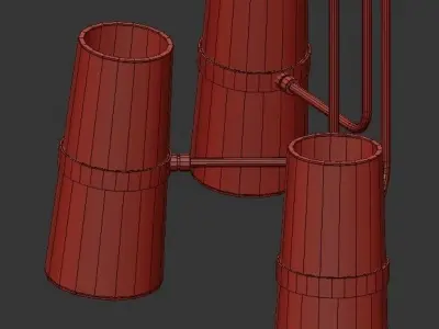 CONIFER 5 five light chandelier with brass and shades 3D model