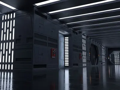 Dark Space Corridors - Sci-Fi Interior Environment 90 Piece Set 3D model