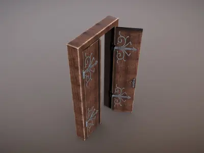 Door 3D model wooden with ornate design Low-poly 3D model