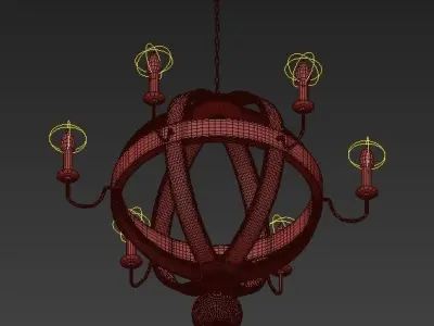 Burrel wooden globe chandelier with six lights 3D model