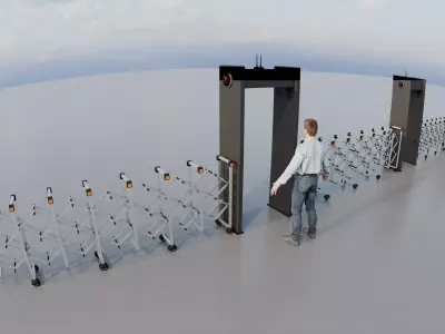 3D Accordion Barrier 10 meters can be added in sections Low-poly 3D model