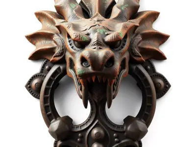 Ancient Dragon Head Door Knocker Low-poly 3D model