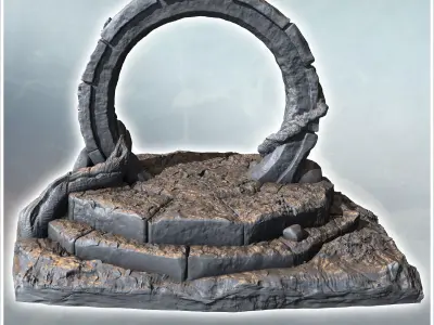 Magic stone gate with tree roots on stepped platform 3 - Medieva 3D print model