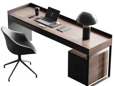 Workplace 5 office desk with laptop and chair 3D model