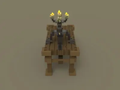 Voxel Medieval Table and Candle Low-poly 3D model