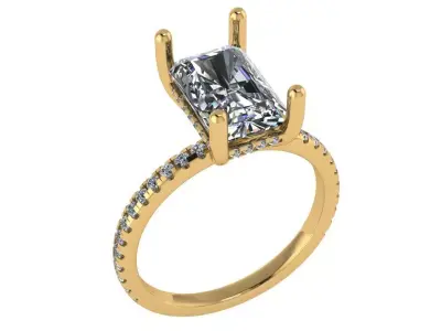 Radiant shape halo ring with pave setting along the shank 3D print model