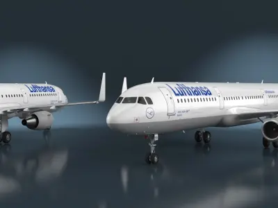  Lufthansa Airbus A321 with Cabin and Cockpit Rigged for Maya 