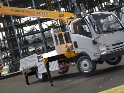  ISUZU NPR Manipulator Truck Crane Rigged for Maya 