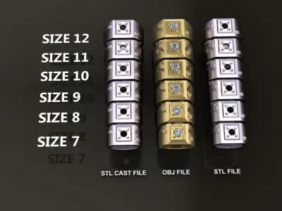 Signet Ring Square Diamond Bezel Shank Mix Size 7-12 3D print model