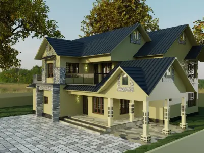 two floor house model Free low-poly 3D model