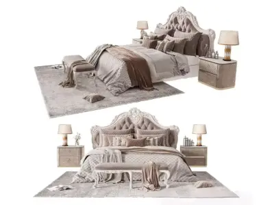 French luxury double bed Low-poly 3D model