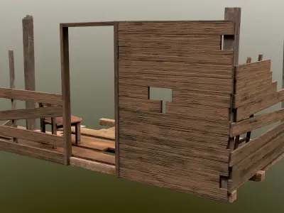 Broken Wooden House Low-poly 3D model