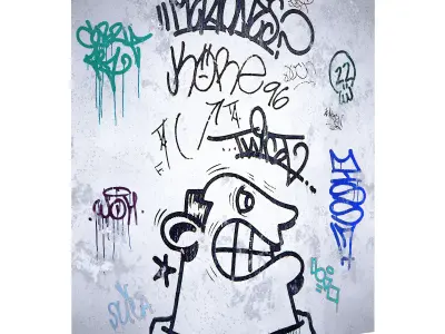 Graffiti 17 - on wood plank plaster and brick 3D model