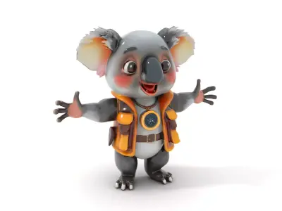 Explorer Koala Character Rigged and Animated Low-poly 3D model
