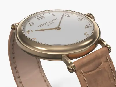 Patek Philippe Calatrava Gold Wristwatch Beige Strap 