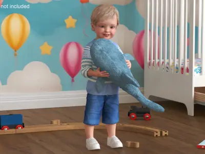  Boy Holding IKEA Stuffed Shark Toy Fur 