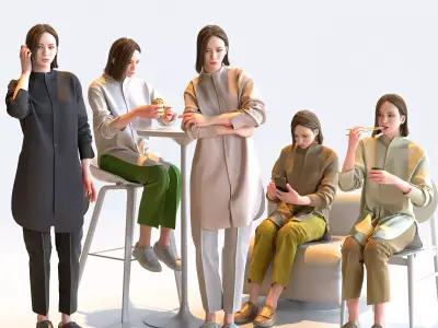 Posed Asian Casual Woman - 5 Pack 3 - C1-F3F 3D model