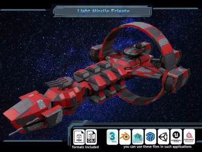LOW-poly spaceship Sci-Fi Light missile Frigate Low-poly 3D model