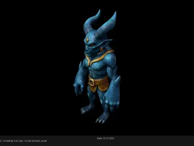 Low Poly Stylized Blue Demon Warrior Low-poly 3D model