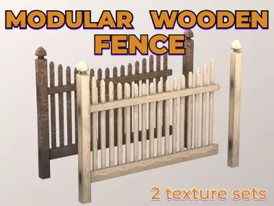 Wooden Fence Dark Light textures pack Low-poly 3D model