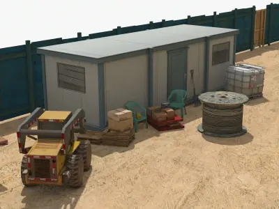 Two Tower Building Under Construction Scene Low-poly 3D model