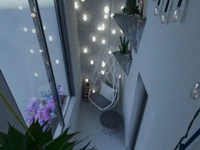 balcony living room with plants on wall Free 3D model