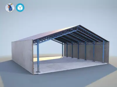 Hangar concrete shed Low-poly 3D model