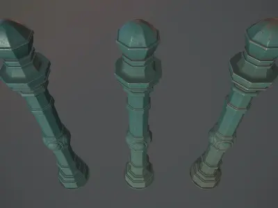 Barrier Bollard Pack 2 v2 Green Three Texture Options Low-poly 3D model