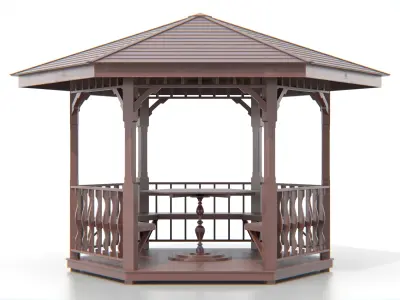 Thai Style Hexagonal Wooden Pergola Gazebo Low-poly 3D model