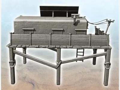 Post-apocalyptic house on stilts with solar panels and access la 3D print model