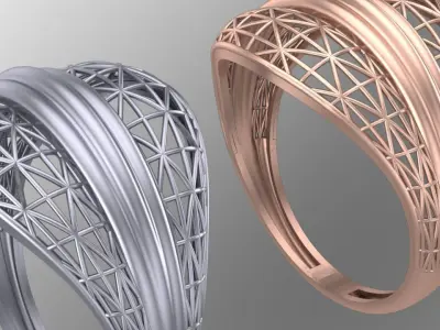 Net grid fusion gold ring 3D print model