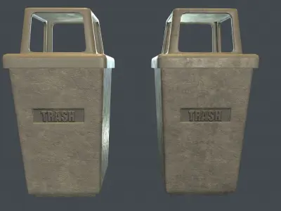 Concrete Trash Bin PBR Game Ready Low-poly 3D model