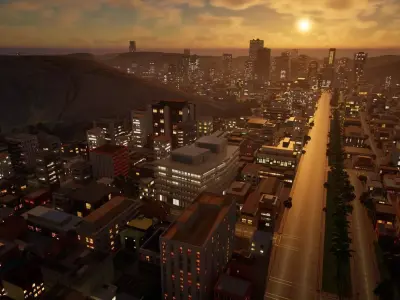 3x3 km Complete Downtown City Level DAY and NIGHT Unreal UE5 Low-poly 3D model