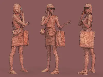 Shopaholic woman holding bag 3D model