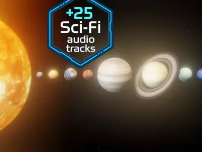 High Res Solar System 3D Model With 25 Sci Fi Music Tracks Low-poly 3D model
