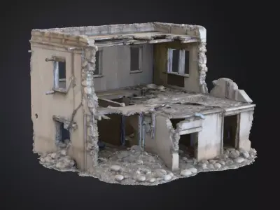 Destroyed Concrete House 3D Model Realistic Ruined Architecture Low-poly 3D model