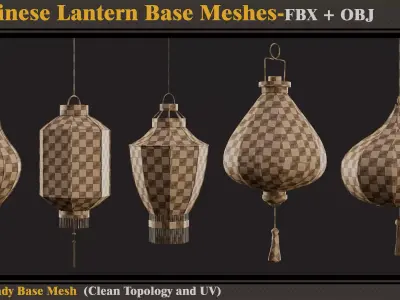 15 Chinese Lantern Base Meshes -FBX- OBJ   Low-poly 3D model